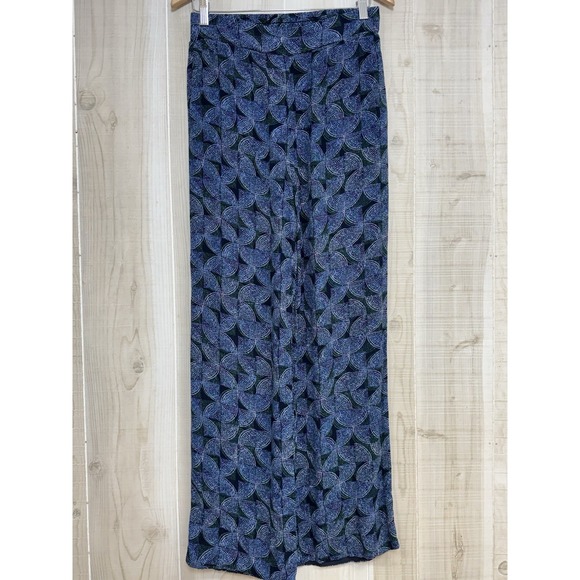 Coastal Pants - EVEREVE Palazzo Wide Leg High Rise Pants M Blue Green Boho Flowy Coastal Resort